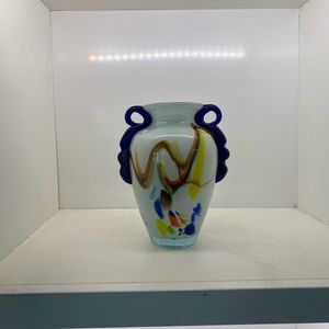 Vintage glass vase milk glass with crystal overlay.